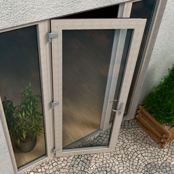 PVC patio doors opening outwards.
