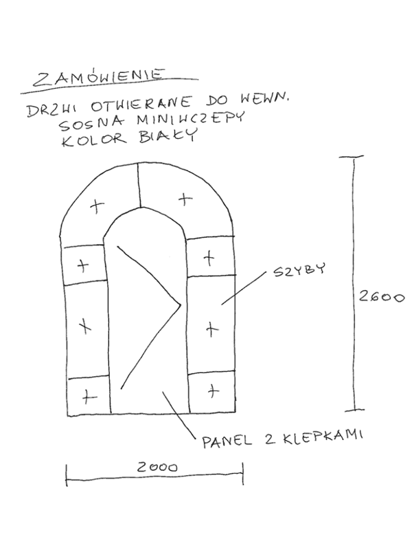 The first stage of the order for unusual shapes of wooden windows and doors - customer's sketch.