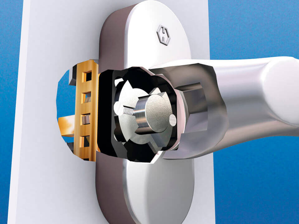 Secustik mechanism in Hoppe window handle.