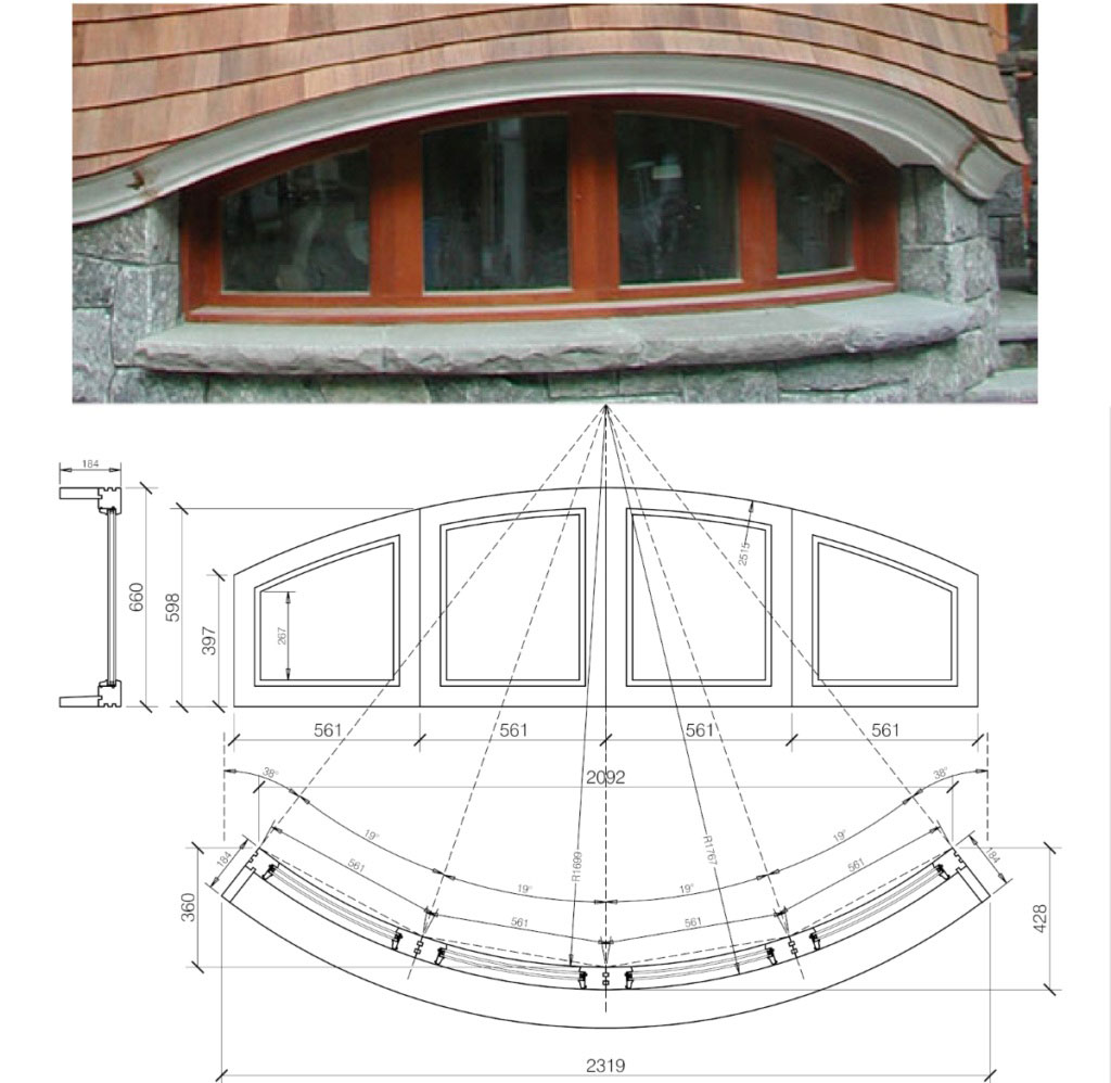 Convex wooden window.