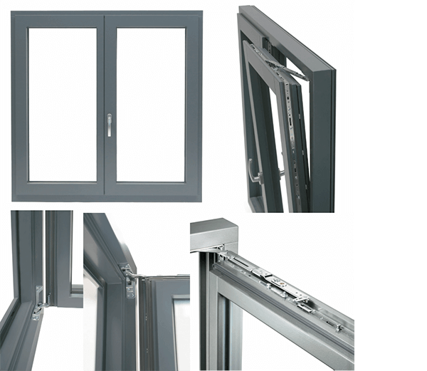 Hidden fittings for wooden windows located in the space between the sash and the frame.