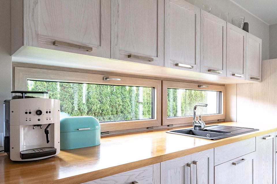 Horizontal window in the kitchen.