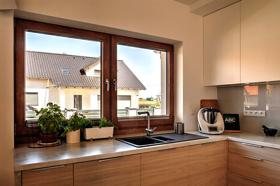 Vertical window in the kitchen.