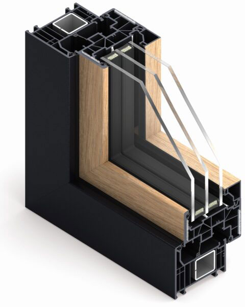 BiColor window - a frame in a dark shade and a sash in wood-like veneer.
