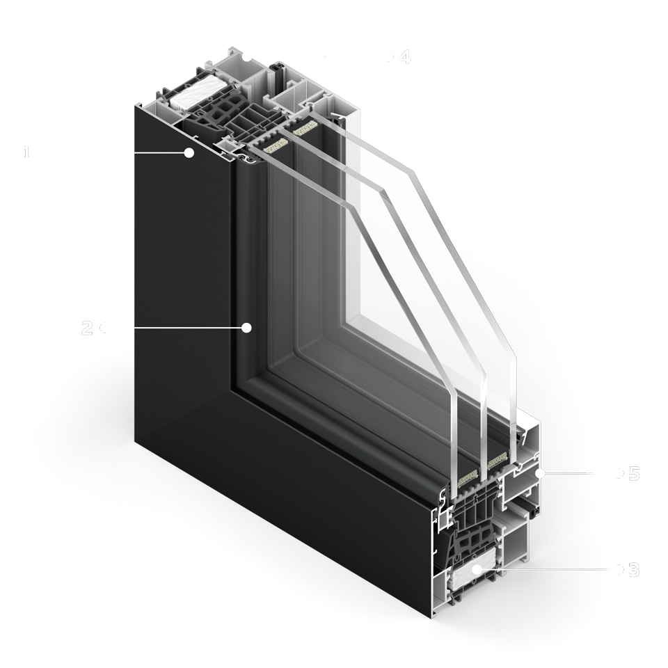 Section of Premium 86 US window with an invisible sash from the outside.