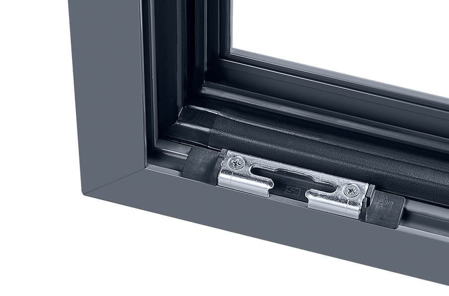 Tilt striker with rails for aluminium windows with 16 mm hardware groove.