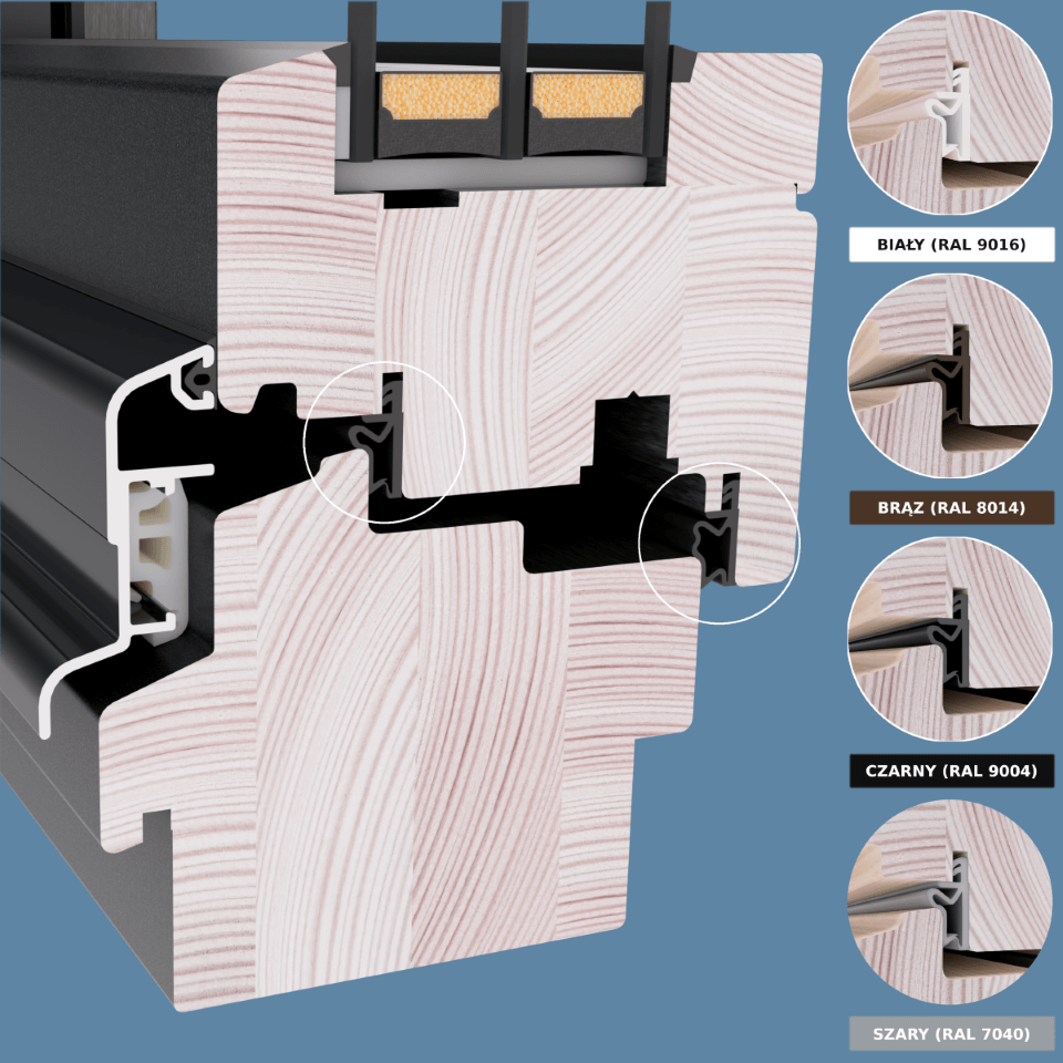 Colours of gaskets for wooden windows.