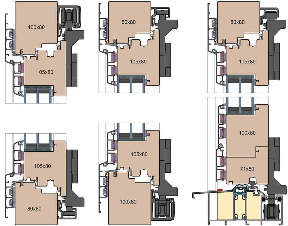 Threshold solutions for wood-aluminium folding doors.