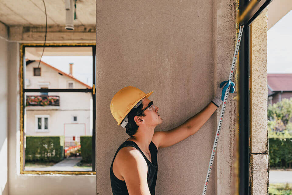 measuring windows on the construction site