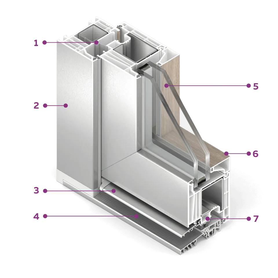 FORMA window section with a warm aluminium threshold.