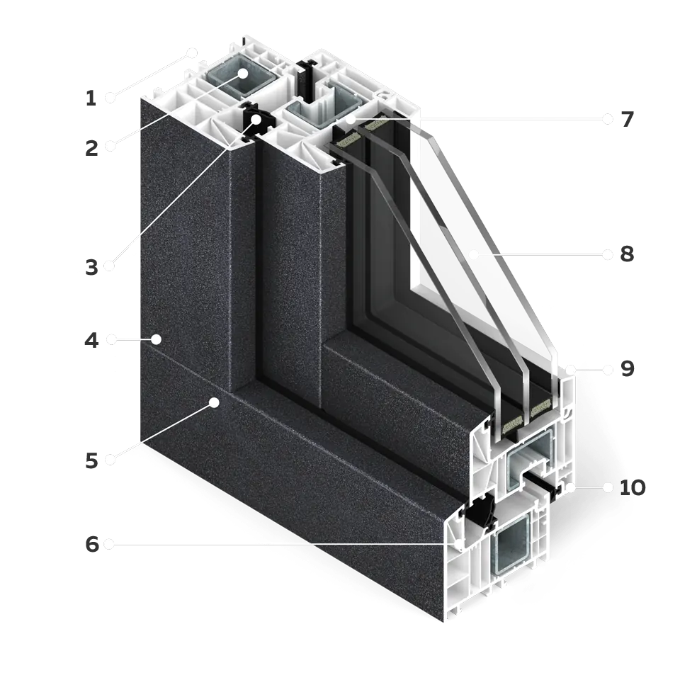 Cross-section of the ALU LOOK window in Alux DB veneer.