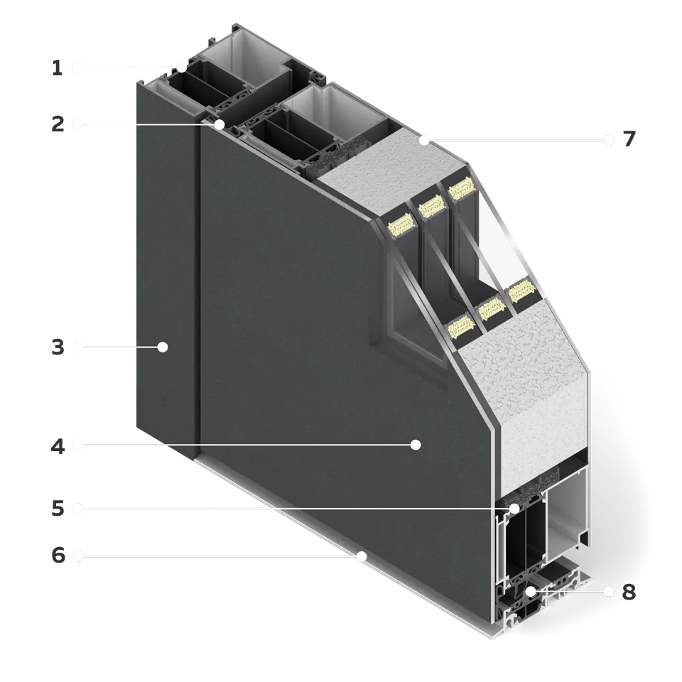 Cross-section of the Premium 86 aluminum door.