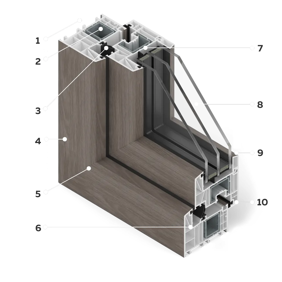 Section of the MSline+ window in Vintage Oak veneer.
