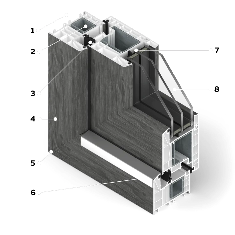 Cross-section of patio doors with Concrete veneer.