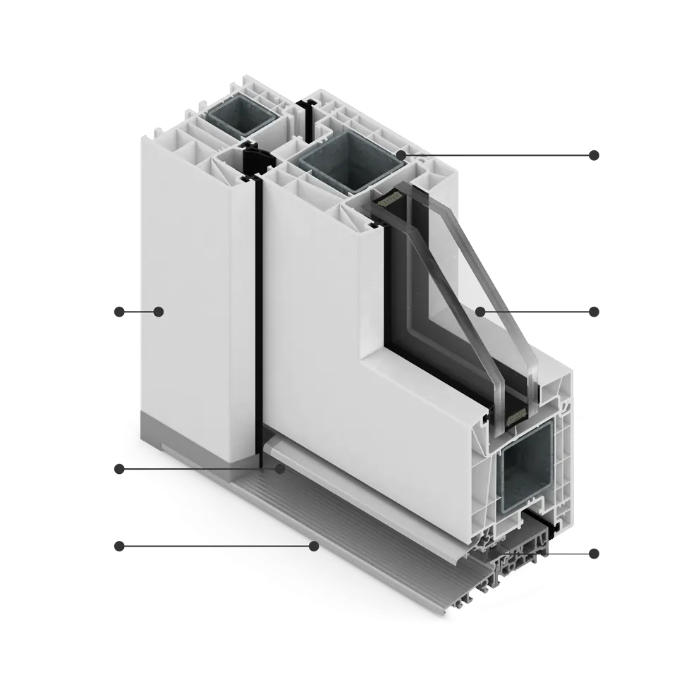 Section of the MSline+ window in the version with an aluminium threshold.