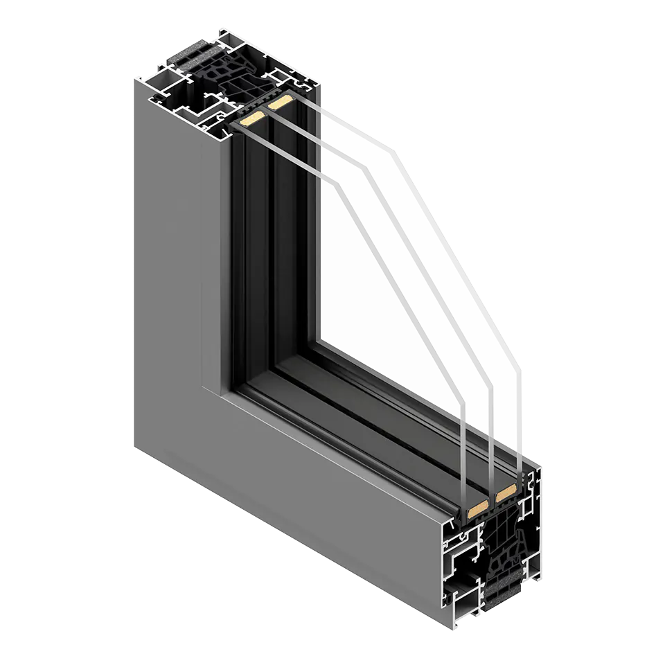 Section of a window with a hidden sash, view from the inside.