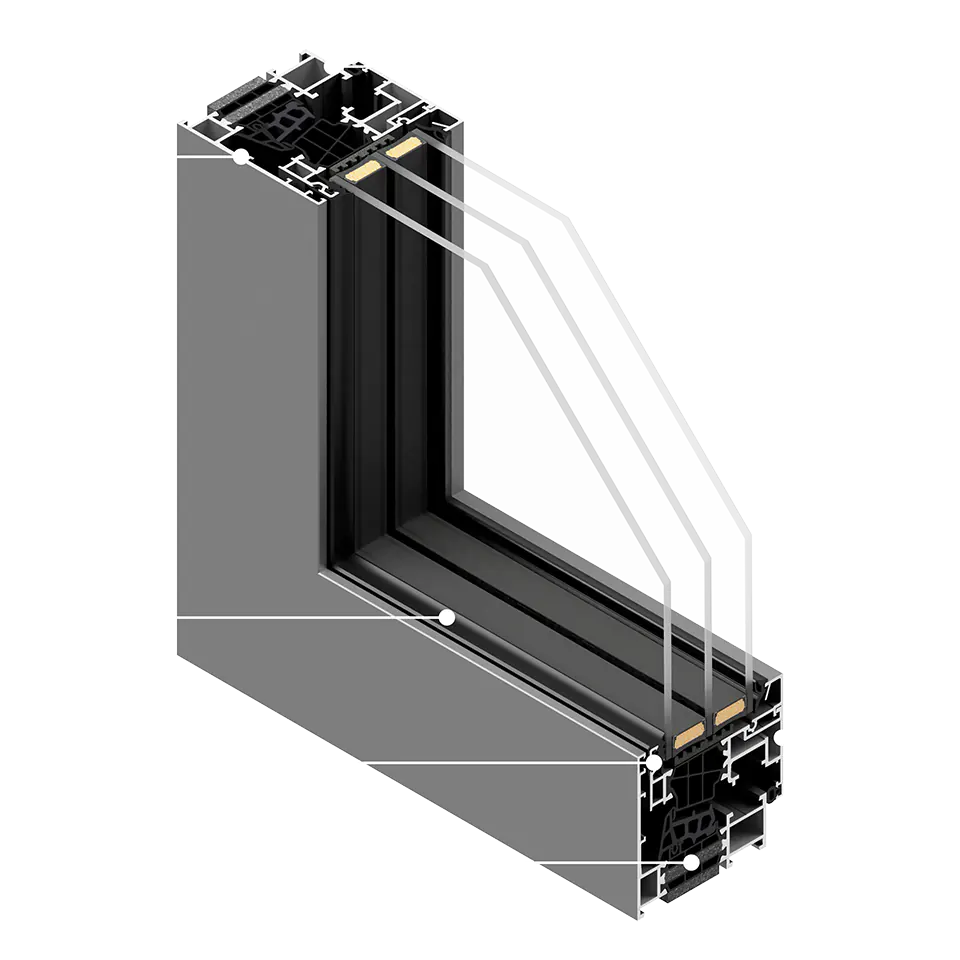 Cross-section of the Optimum 79N US window with an invisible sash from the outside