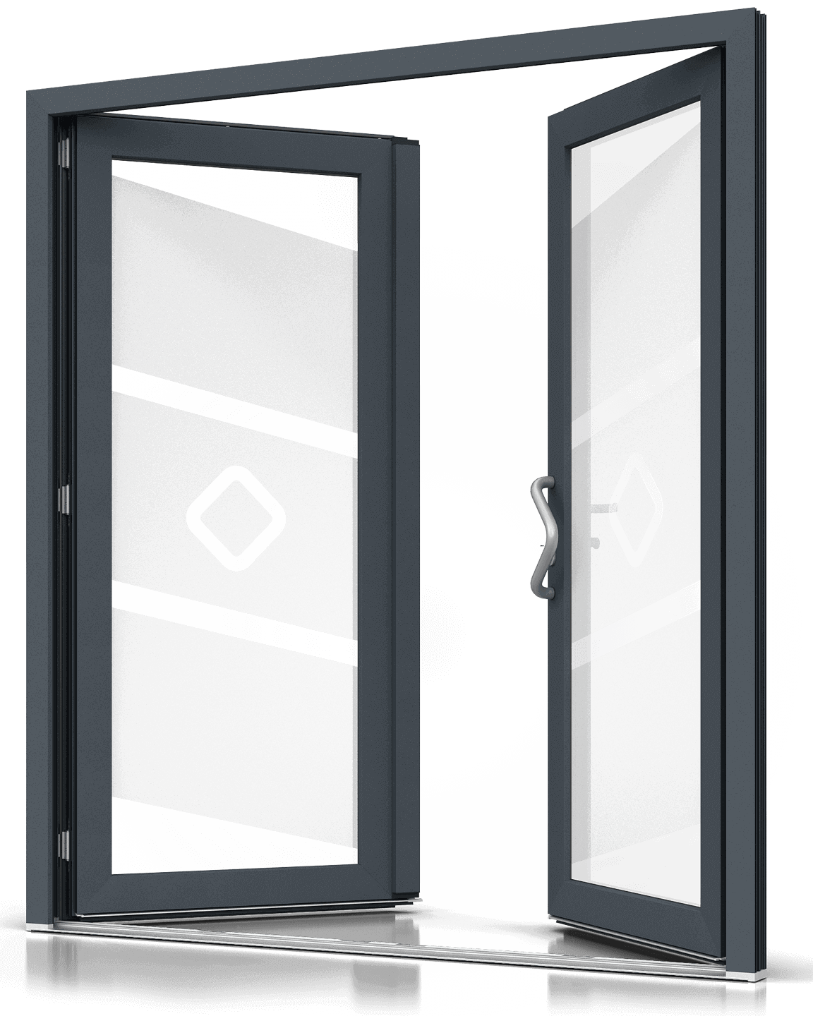 Double-sash PVC entrance door with frosted (sandblasted) glass.
