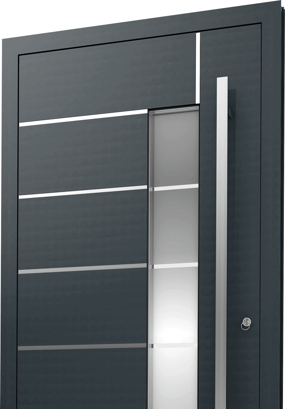 Dark coloured aluminium doors.