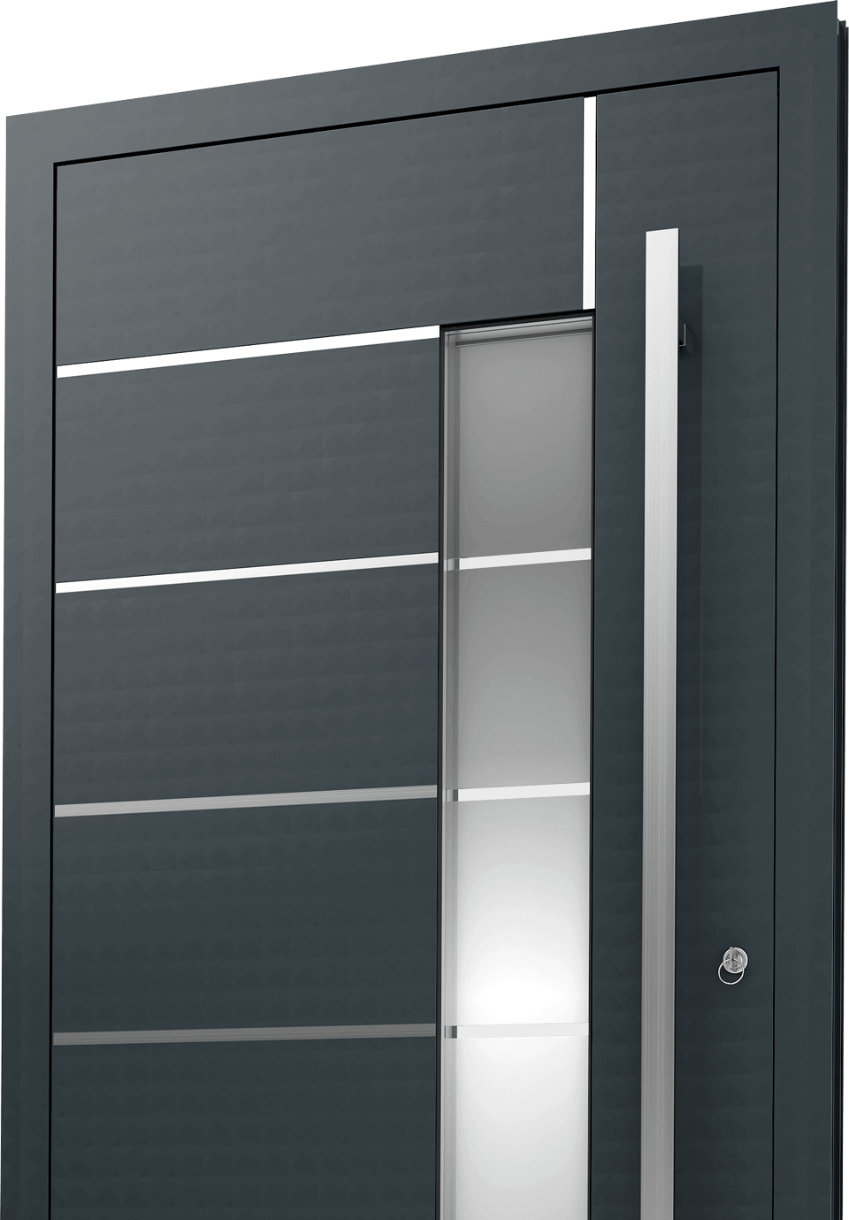 Dark coloured aluminium door.