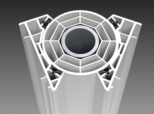 Tube-chamber connector with variable connection angle, with reinforcement.