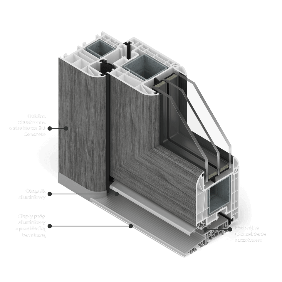 Section of MS evolution [82] window in Concrete veneer with an aluminium threshold.