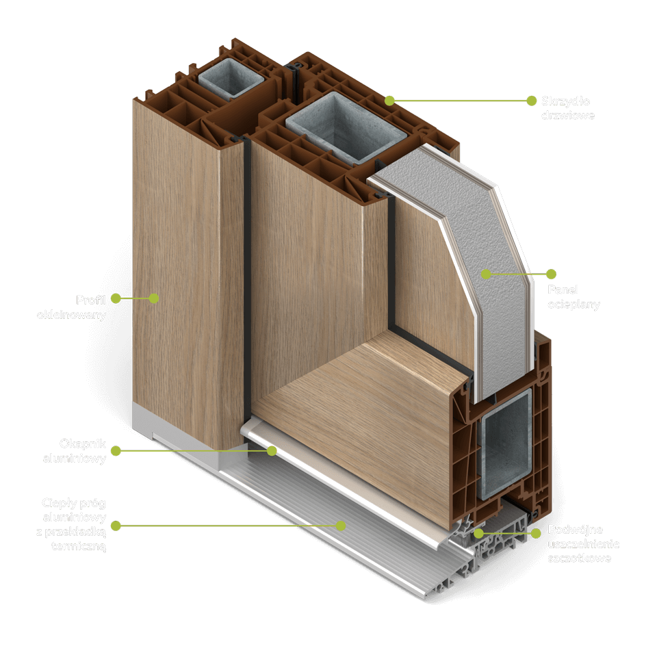 Section of PVC entrance door in Turner Oak veneer.