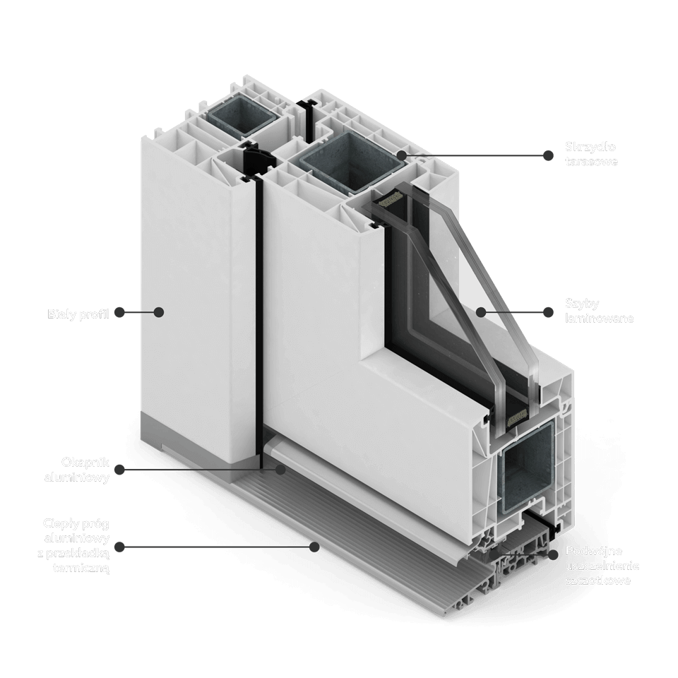 Section of the MSline+ window in the version with an aluminum threshold.