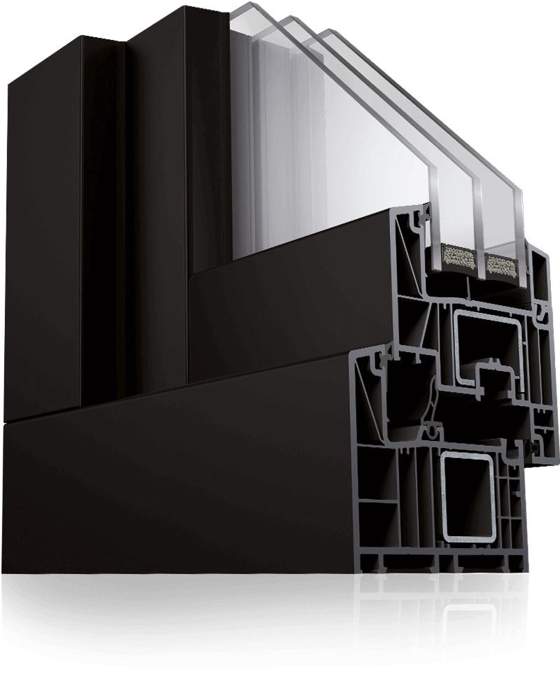 Cross-section of the ALU LOOK profile with closed steel reinforcement.